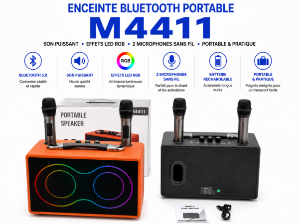 Enceinte karaoké portable avec double microphone sans fil