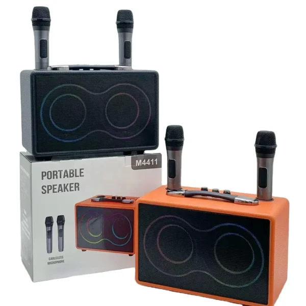 Enceinte Bluetooth Portable M4411 avec 2 Microphones Sans Fil – Son Puissant & Effets LED RGB