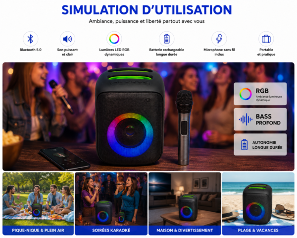 Haut-parleur Bluetooth JBK1407 pour karaoké et événements