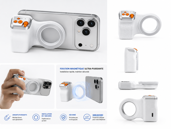 Poignée photo smartphone ergonomique compatible MagSafe pour iPhone