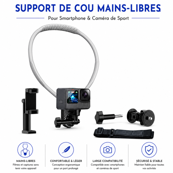 Support de cou mains libres pour smartphone et caméra de sport