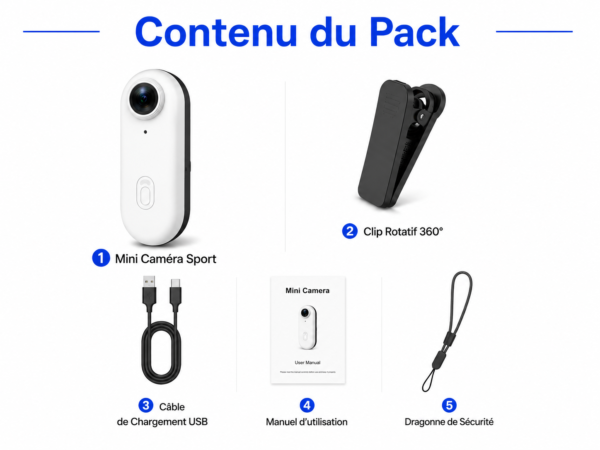 Mini caméra 4K avec clip rotatif 360°