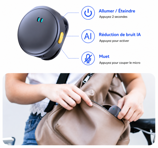 Micro cravate sans fil solo double compatible Lightning et USB-C