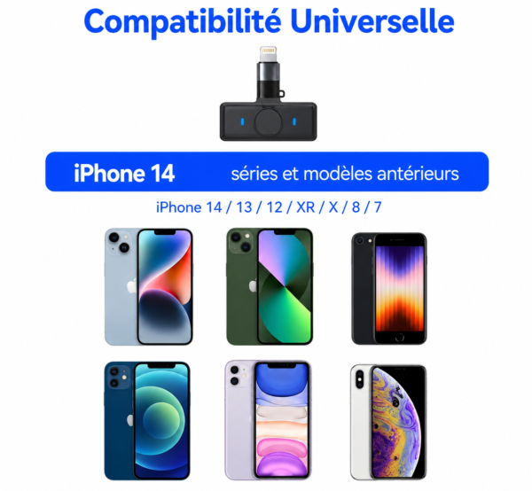 Microphone lavalier sans fil avec réduction de bruit pour smartphone