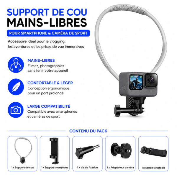 Support de cou ergonomique pour vidéos TikTok, YouTube et Vlog