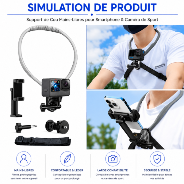 Support smartphone mains libres avec rotation 360° pour aventures