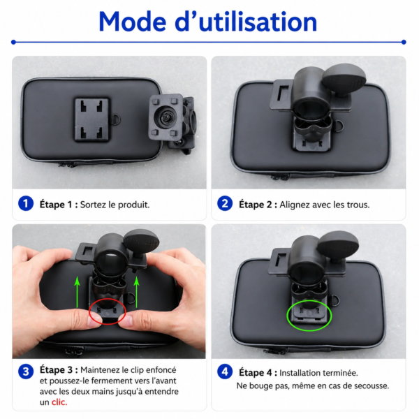 Support smartphone étanche avec fixation guidon universelle