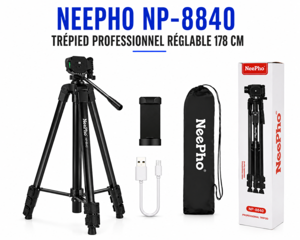 Trépied Professionnel Neepho NP-8840 réglable jusqu'à 178 cm