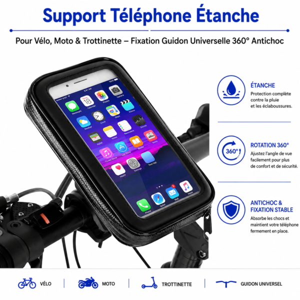 Support téléphone moto antichoc et étanche