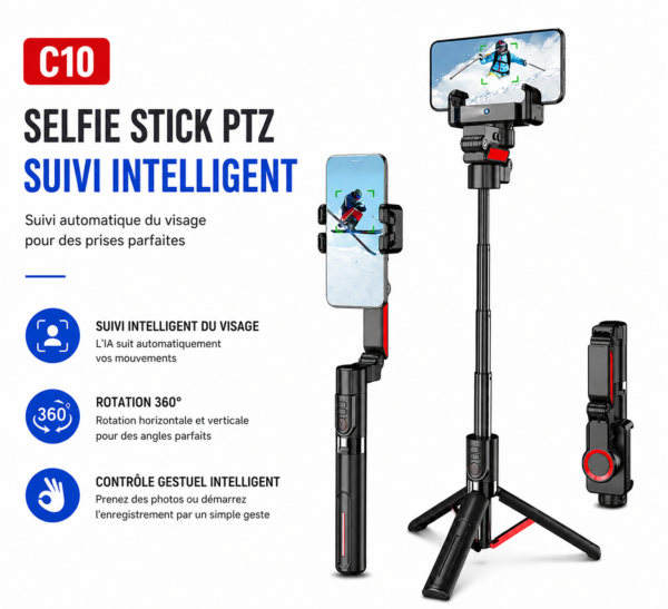 Selfie Stick intelligent avec télécommande Bluetooth intégrée