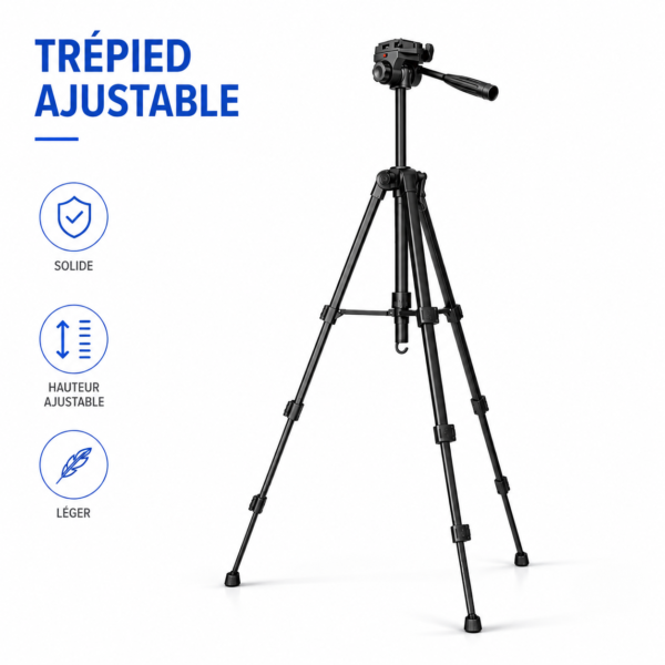 Trépied aluminium professionnel pour photo vidéo et streaming