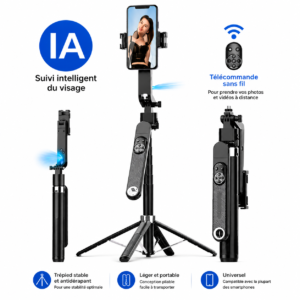 Selfie Stick Gimbal Q185 avec rotation 360 degrés et trépied Bluetooth