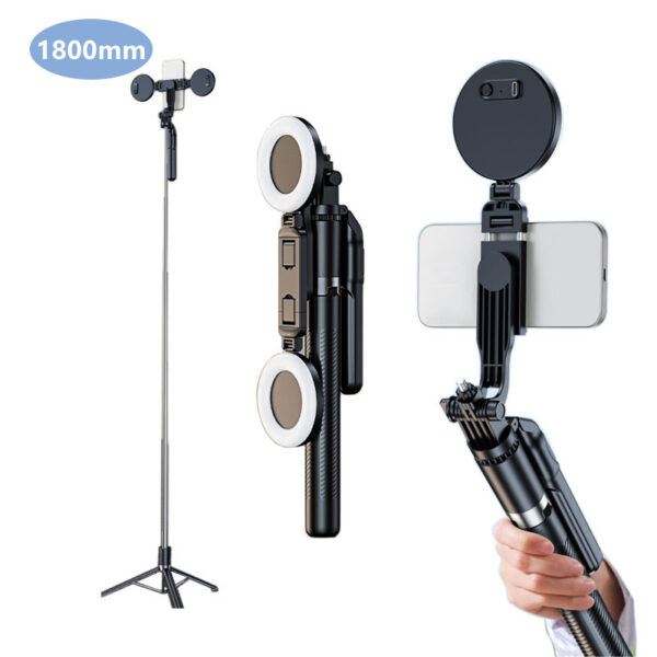 Perche Selfie avec Double Ring Light LED & Trépied – Support Smartphone Bluetooth avec Télécommande (Android & iOS)