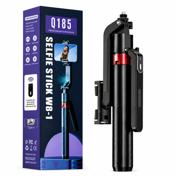Perche selfie Bluetooth rechargeable avec télécommande sans fil USB-C