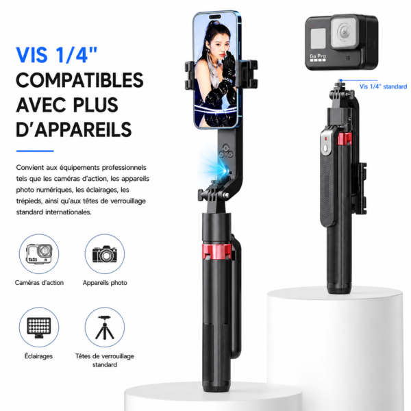 Trépied selfie stick portable pour créateurs de contenu et influenceurs