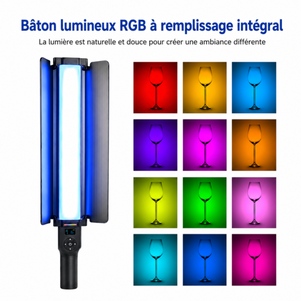 Tube LED RGB portable professionnel rechargeable pour photo et vidéo