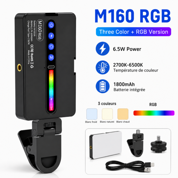 Mini LED RGB Vencor M160 rechargeable pour photo et vidéo professionnelle