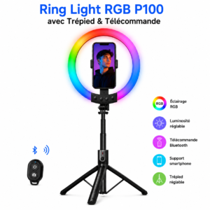 ring light rgb p100 avec trépied et télécommande