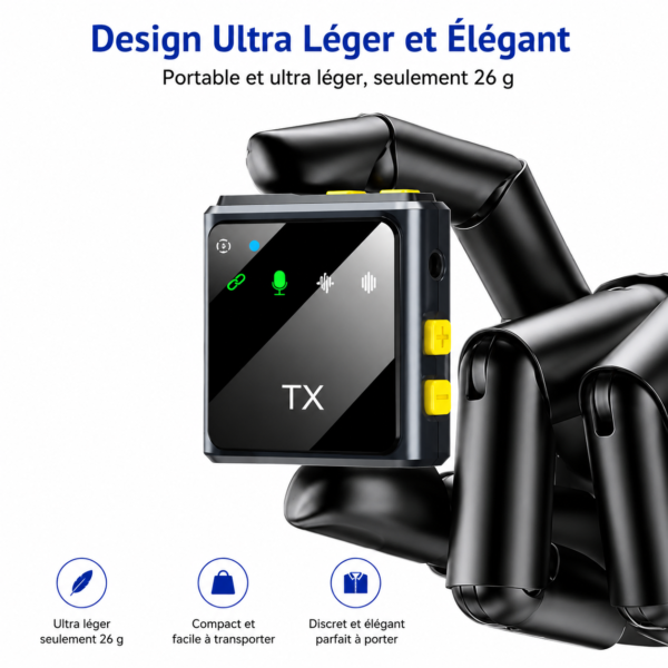 Micro Lavalier F9 rechargeable avec son clair et transmission stable