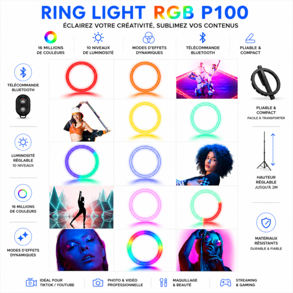 ring light rgb professionnel avec support smartphone