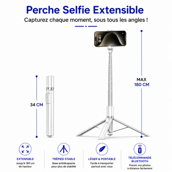 Selfie Stick professionnel pour TikTok YouTube et Instagram