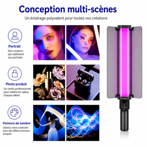 Tube LED RGB professionnel pour TikTok YouTube et streaming