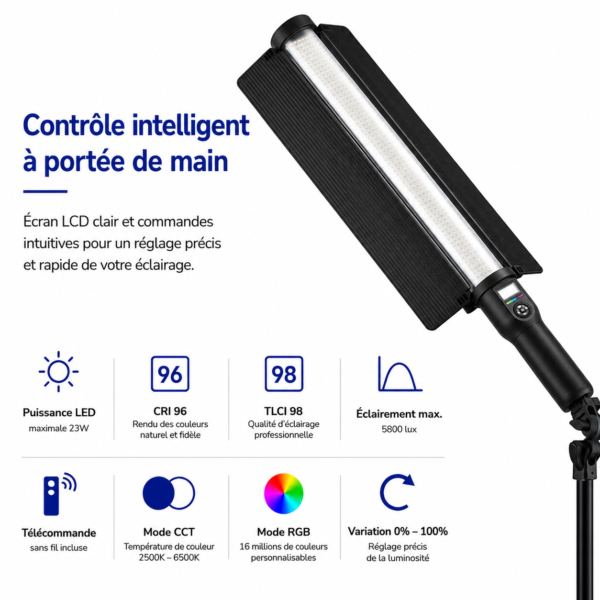 Éclairage vidéo RGB professionnel avec contrôle précis de la lumière