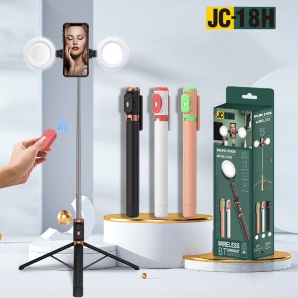 Perche Selfie Bluetooth JC-18H avec Lumière LED & Trépied – Idéal pour TikTok, Vlog & Photos Parfaites