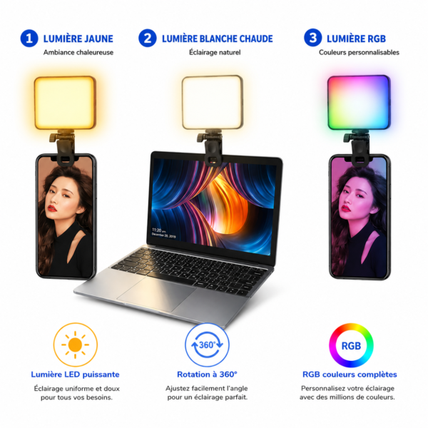 mini lampe led rgb portable pour smartphone