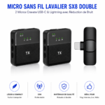 Double micro cravate sans fil USB-C et Lightning pour smartphone