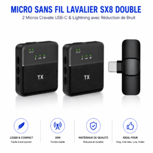 Double micro cravate sans fil USB-C et Lightning pour smartphone