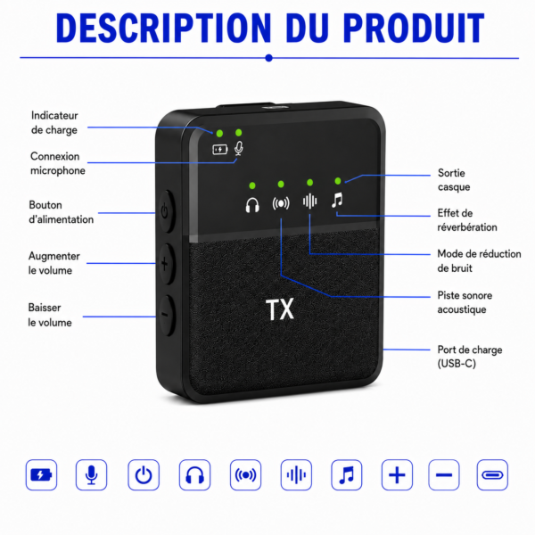 Microphone Lavalier SX8 pour TikTok YouTube et podcast