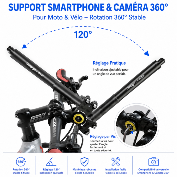 Support universel pour smartphone et caméra d'action sur guidon