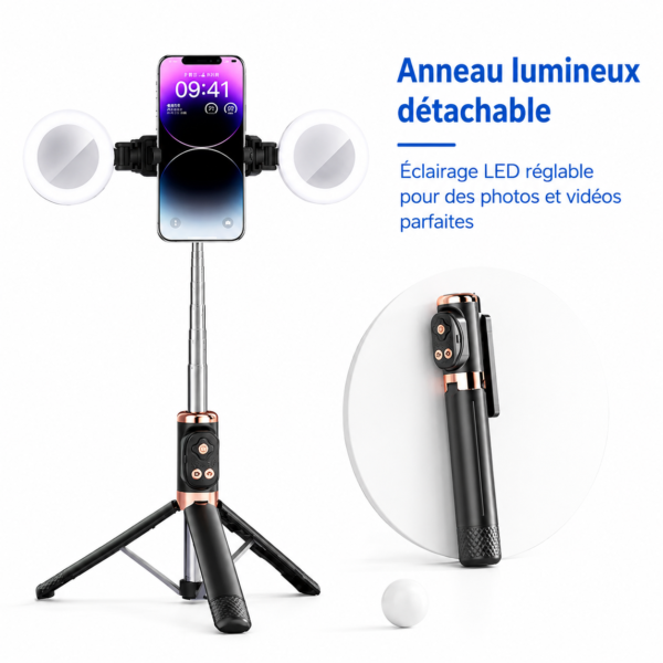 Trépied selfie portable avec éclairage LED intégré