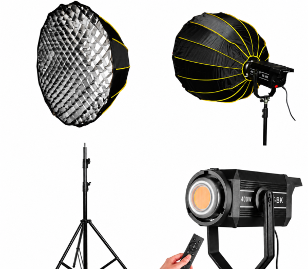 Kit Lumière Vidéo LED 400W avec Softbox Parabolique 120 cm + Trépied 2.6 m