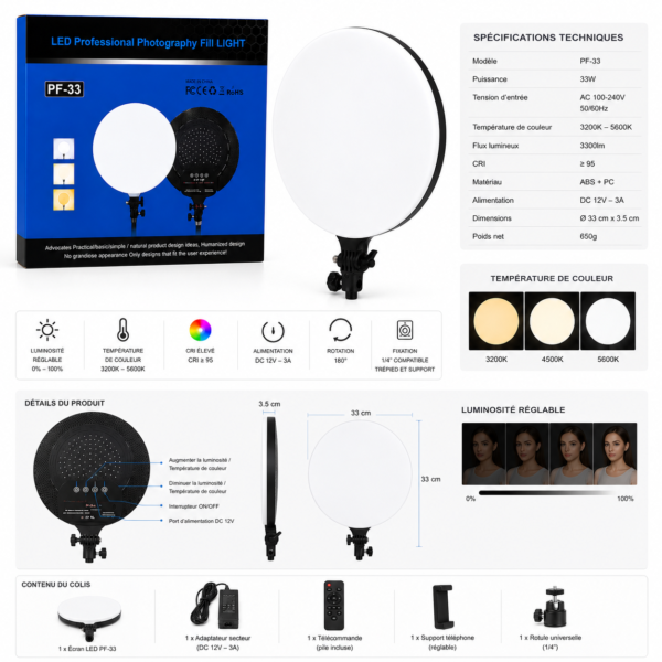 ring light LED 10 pouces avec support smartphone