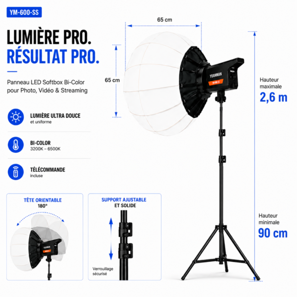 Panneau LED YM-600-SS avec telecommande