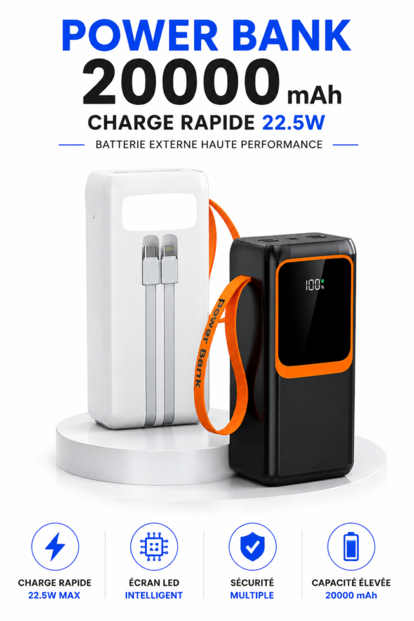 Power Bank 20000 mAh avec charge rapide 22.5W