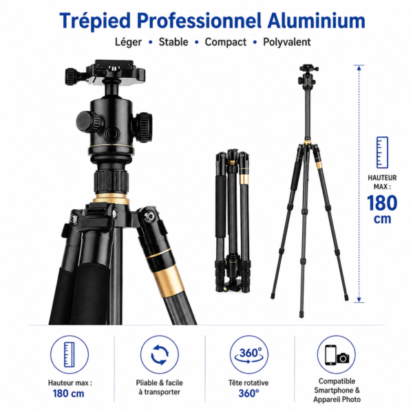 support caméra dslr q999hr panoramique 360