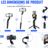 Gimbal selfie stick extensible 1,83 m pour vidéos, vlogs, TikTok et streaming