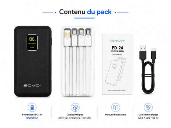Batterie externe SOVO 22.5W charge rapide