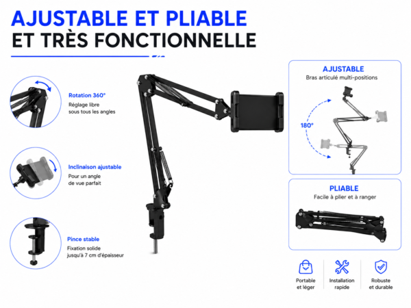 Support tablette avec bras flexible