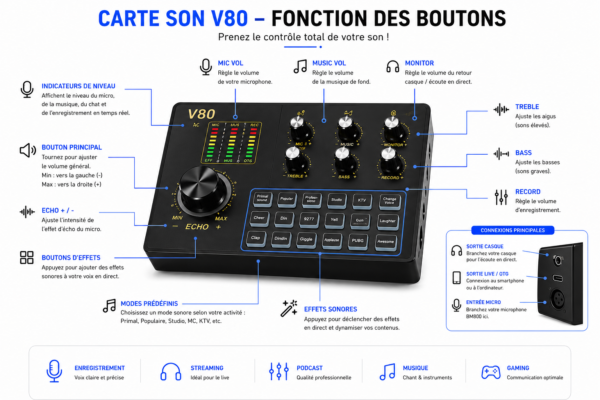 Kit Microphone BM800 avec Carte Son V80