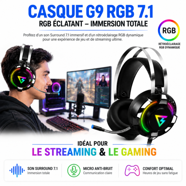 Casque gamer G9 avec microphone
