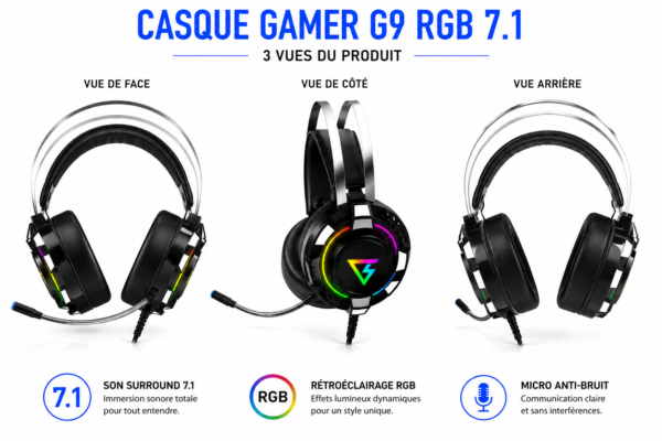 Casque gaming RGB pour PC
