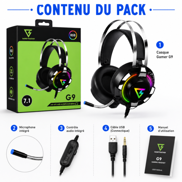 Casque gamer G9 avec son surround 7.1