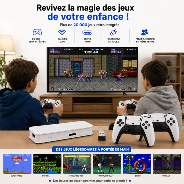 Console rétro avec 2 manettes sans fil