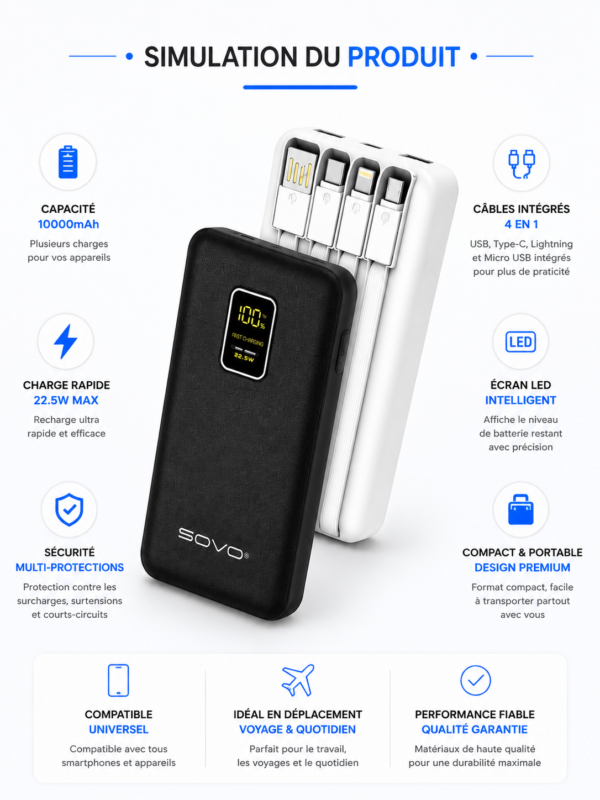 Power Bank avec écran LED numérique