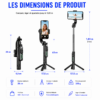 Dimensions du gimbal selfie stick 360° réglable de 28 cm à 1,83 m