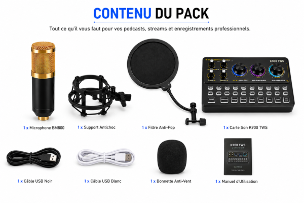 Microphone BM800 avec carte son K900 TWS